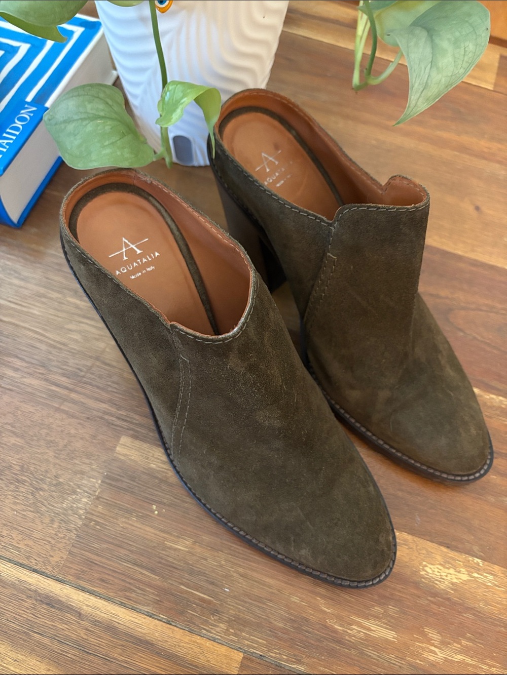 Aquatalia Olive Suede Slip-On Heeled Loafers
